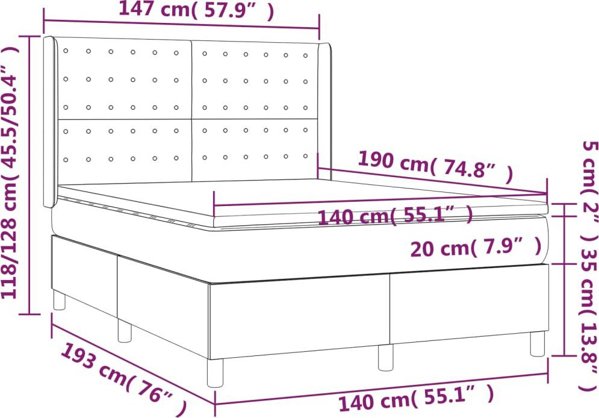 vidaXL Λουτζκο κοντινενταλ με στρωμα, taupe, υφασμα, 140x190 cm