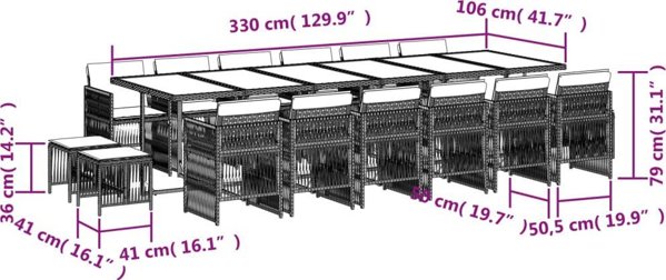 vidaXL Σετ 17 τεμαχίων κήπου με μαξιλάρια, ανάμεικτο μπεζ