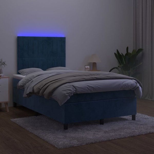 vidaXL Λευκανοειδές κρεβάτι, στρώμα και LED, μπλε βελούδο 120x200cm