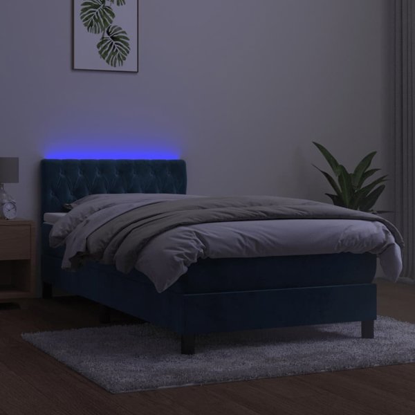 vidaXL Λουτζκό κοντινεντάλ με στρώμα και LED, μπλε βελούδο, 90x190 cm