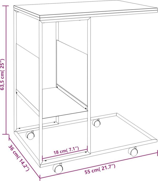 vidaXL Τραπεζάκι πλευρικό σε ρόδες, λευκό, 55x36x63,5 εκ.