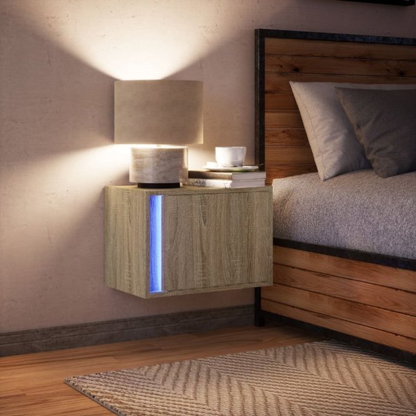 vidaXL Επιτοίχιο κομοδίνο με φωτισμό LED, σονόμα δρυς