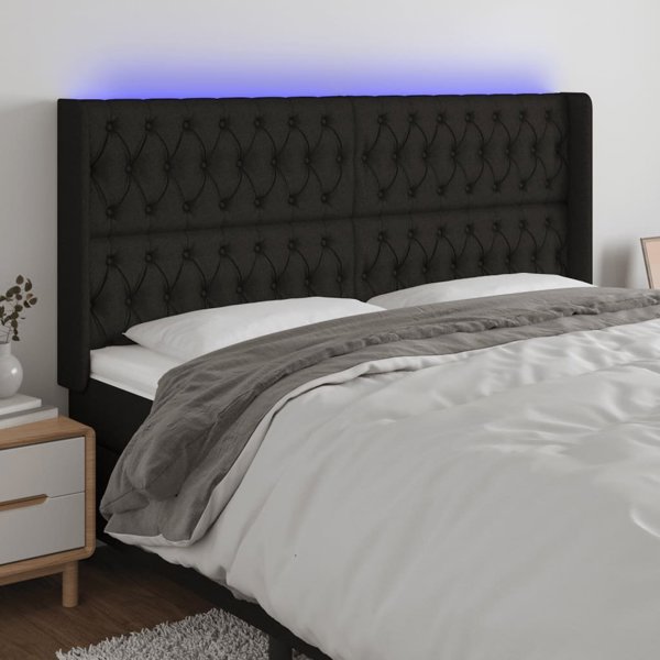 vidaXL Zaglowek do lozka me LED, mavro, 203x16x118/128 cm, vethon