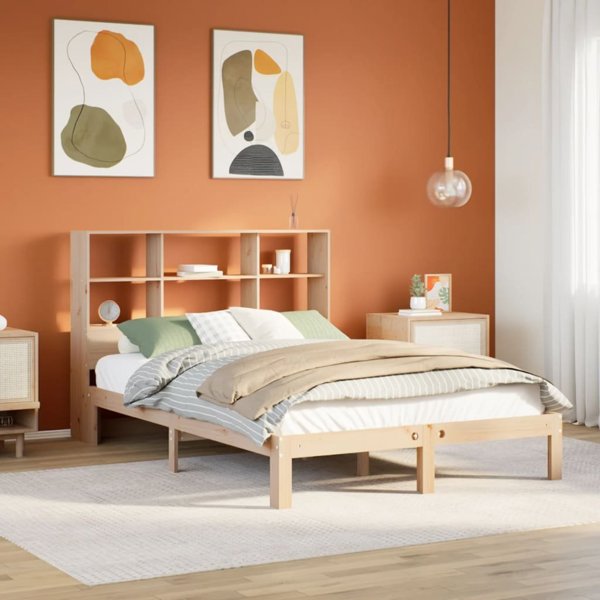 vidaXL Κρεβάτι με ράφι, χωρίς στρώμα, 160x200 cm, μασίφ πεύκο