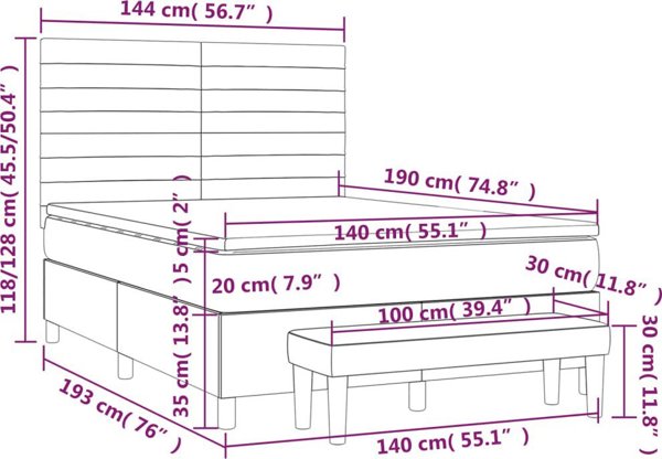vidaXL κρεβάτι κοντινεντάλε με στρώμα, ανοιχτό γκρι, ύφασμα, 140x190cm