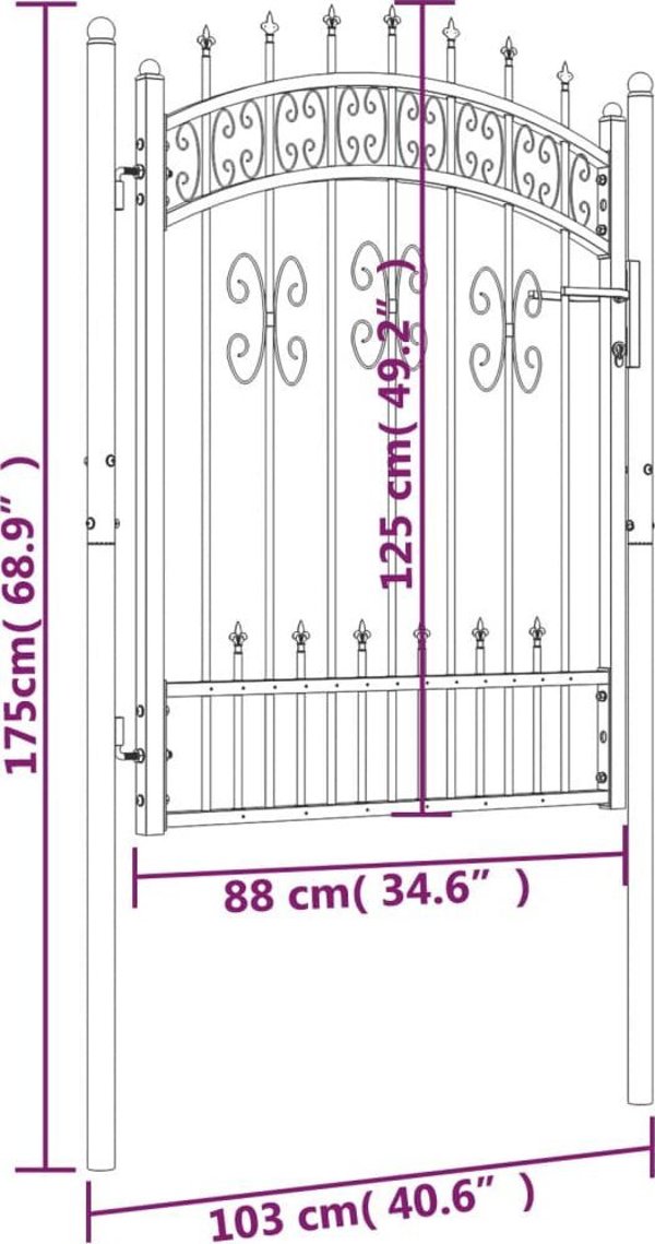 vidaXL vidaXL Furtka z grotami, czarna, 103x175 cm, malowana proszkowo stal