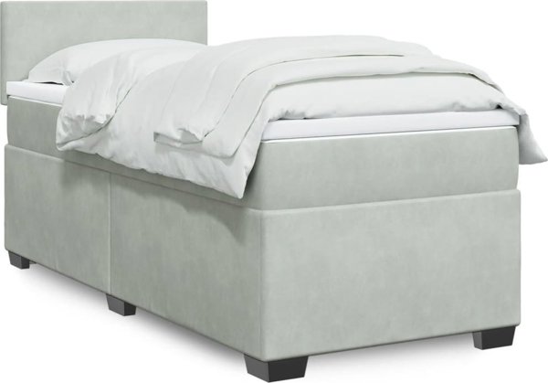 vidaXL Κρεβάτι Continental με στρώμα, ανοιχτό γκρι βελούδο 90x200 cm