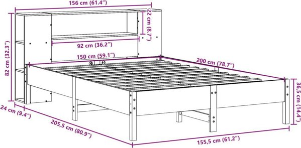vidaXL Κρεβάτι με ράφι, χωρίς στρώμα, λευκό, 150x200 εκ., πεύκο
