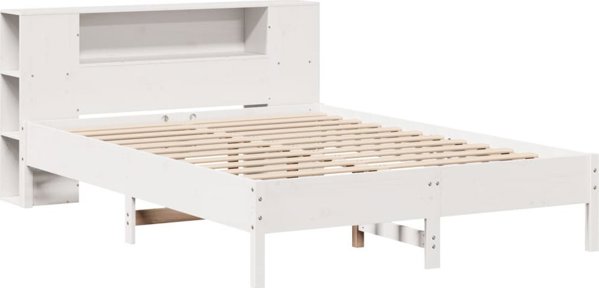 vidaXL Κρεβάτι με ράφι, χωρίς στρώμα, λευκό, 150x200 εκ., πεύκο