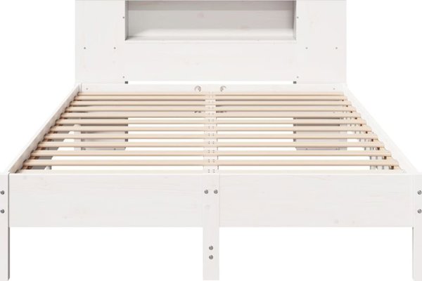 vidaXL Κρεβάτι με ράφι, χωρίς στρώμα, λευκό, 150x200 εκ., πεύκο
