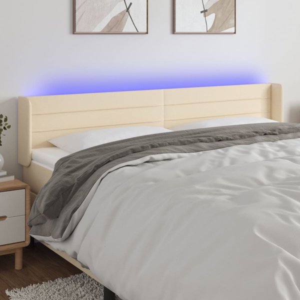 vidaXL Κεφαλάρι για κρεβάτι με LED, κρεμ, 203x16x78/88 εκ., ύφασμα