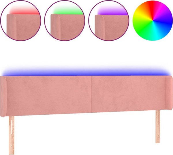 vidaXL Zaglowek do lozka z LED, rozowy, 163x16x78/88 cm, aksamit