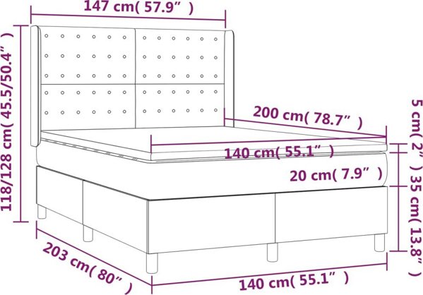 vidaXL Κρεβάτι κοντινεντάλ με materacem και LED καπουτσίνο 140x200 cm
