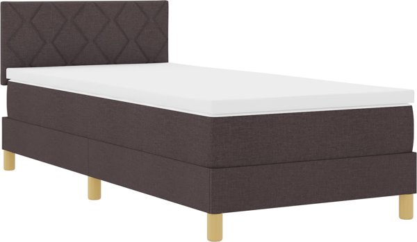 vidaXL Κρεβάτι Box Spring με Στρώμα και LED, Σκούρο Καφέ Ύφασμα, 90x200 εκ.