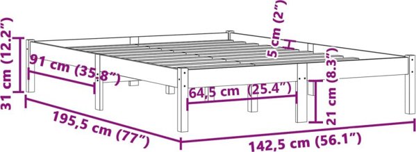vidaXL Πλαίσιο Κρεβατιού Μασίφ Πεύκου 137x190 εκ.
