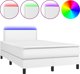 vidaXL Κρεβάτι κοντινεντάλ με στρώμα και LED, λευκό οικοδέρμα 120x200 εκ.