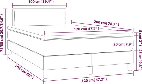 vidaXL Κρεβάτι κοντινεντάλ με στρώμα και LED, λευκό οικοδέρμα 120x200 εκ.