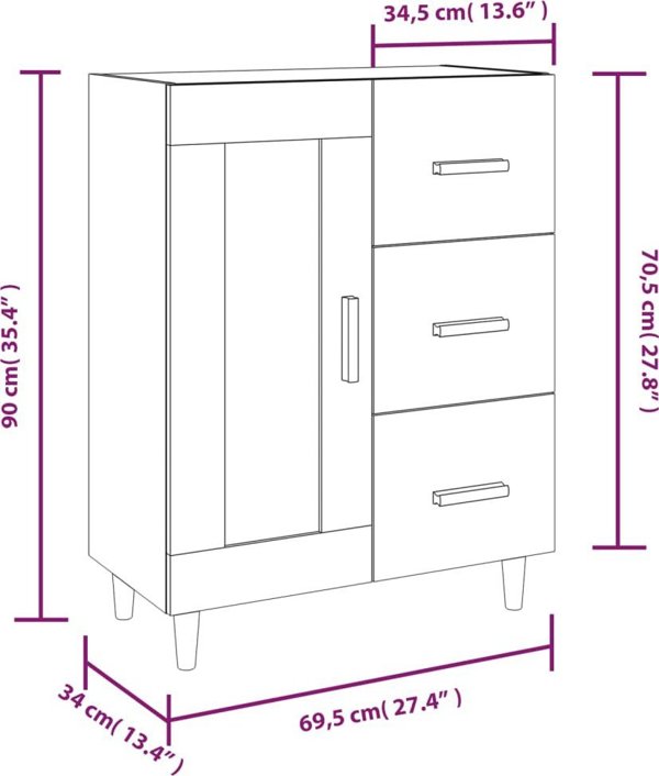 vidaXL Ντουλάπι, λευκό γυαλιστερό, 69,5x34x90 εκ., σύνθετο ξύλο