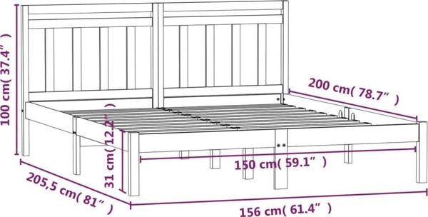 vidaXL Ράμα κρεβατιού, lite drewno, 150x200 cm King Size