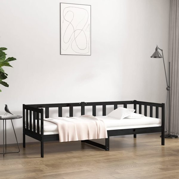 vidaXL Ημερήσιο κρεβάτι, μαύρο, 90x190 cm, μασίφ πεύκο