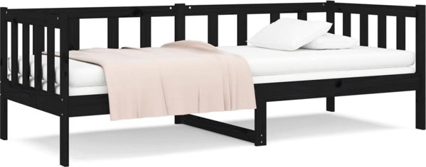 vidaXL Ημερήσιο κρεβάτι, μαύρο, 90x190 cm, μασίφ πεύκο