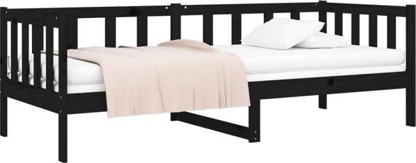 vidaXL Ημερήσιο κρεβάτι, μαύρο, 90x190 cm, μασίφ πεύκο