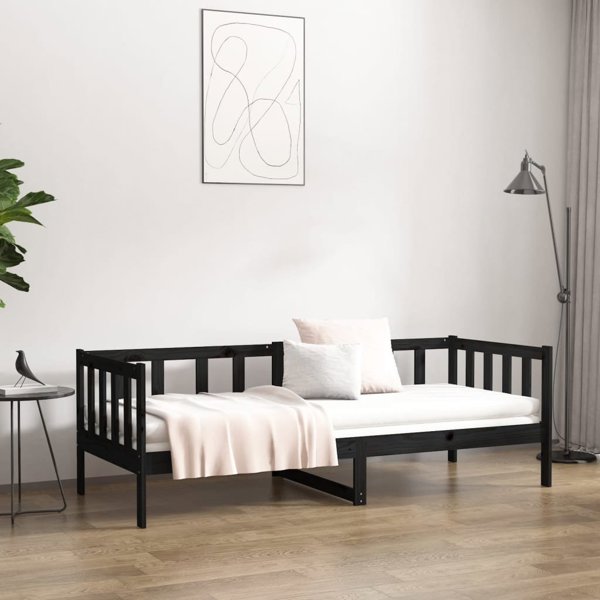 vidaXL Ημερήσιο κρεβάτι, μαύρο, 90x190 cm, μασίφ πεύκο