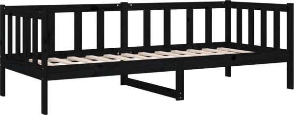 vidaXL Ημερήσιο κρεβάτι, μαύρο, 90x190 cm, μασίφ πεύκο