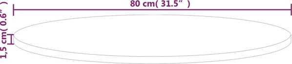 vidaXL Στρογγυλή Επιφάνεια Τραπεζιού, 80x1,5 cm, Ακατέργαστο Δρύινο Ξύλο