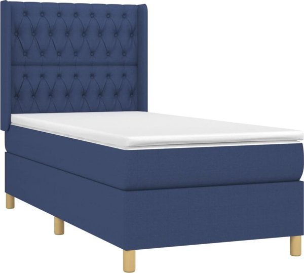 vidaXL Κρεβάτι Continental με Στρώμα, Μπλε, 90x200 cm, Υφασμάτινο