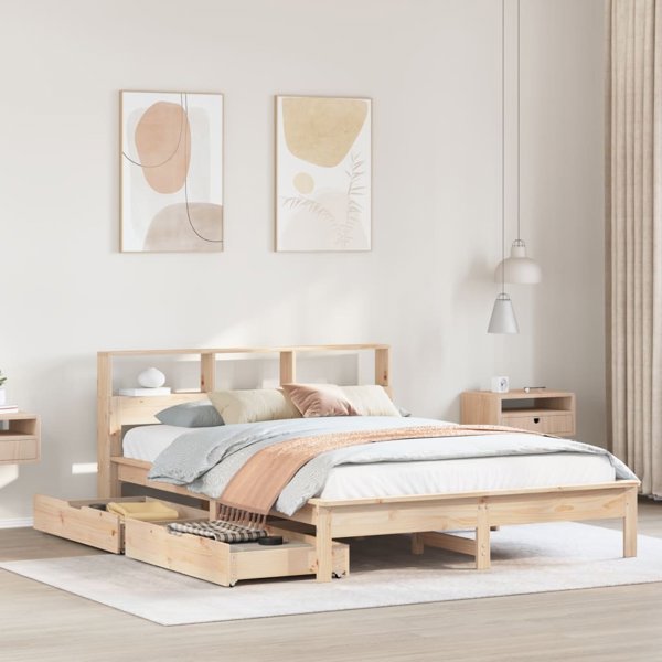 vidaXL Λύκος με ράφι, χωρίς στρώμα, 150x200 εκ., από μασίφ πεύκο