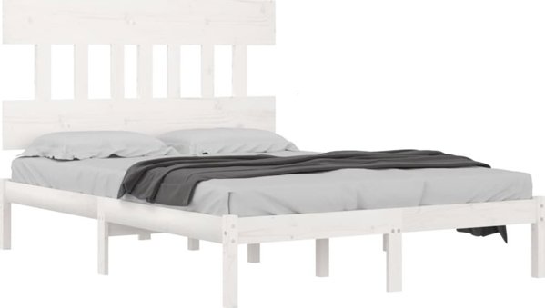 vidaXL Πλαίσιο κρεβατιού διπλό λευκό 120x190 cm από μασίφ ξύλο