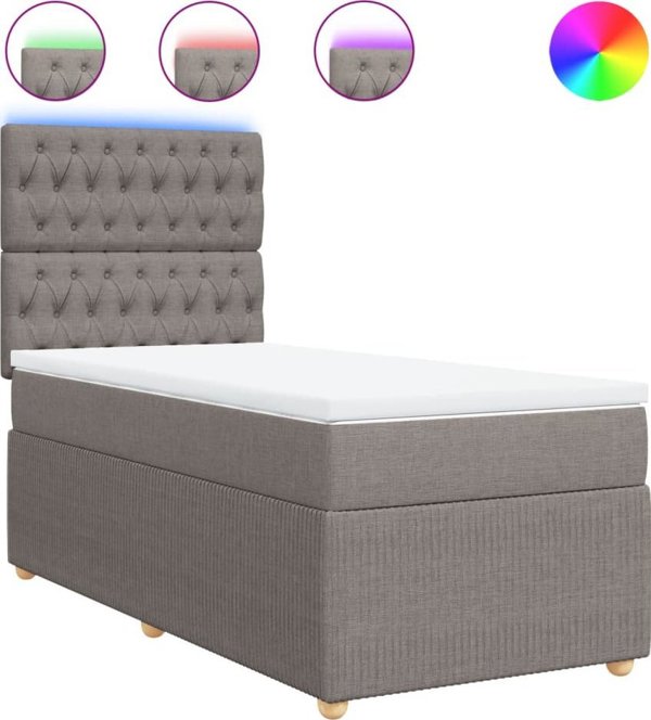 vidaXL Κρεβάτι Continental με Στρώμα, Taupe, Υφασμάτινο, 90x200 cm