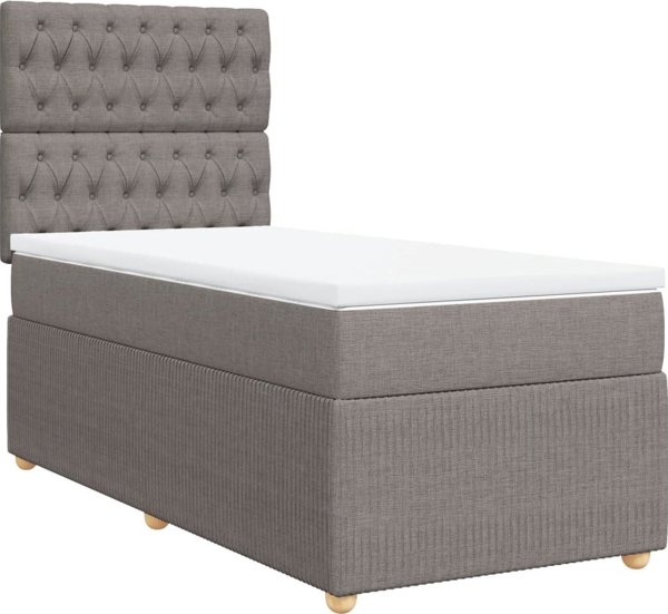 vidaXL Κρεβάτι Continental με Στρώμα, Taupe, Υφασμάτινο, 90x200 cm