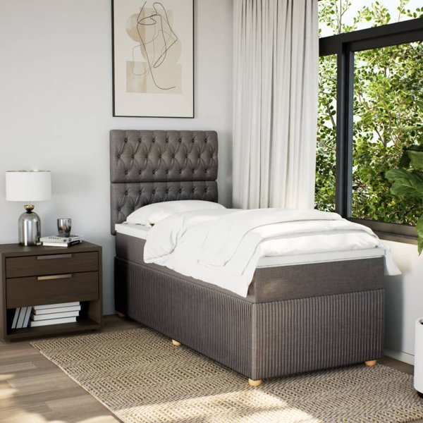 vidaXL Κρεβάτι Continental με Στρώμα, Taupe, Υφασμάτινο, 90x200 cm