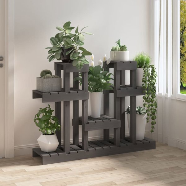 vidaXL Kwietnik, szary, 104,5x25x77,5 cm, lite drewno sosnowe