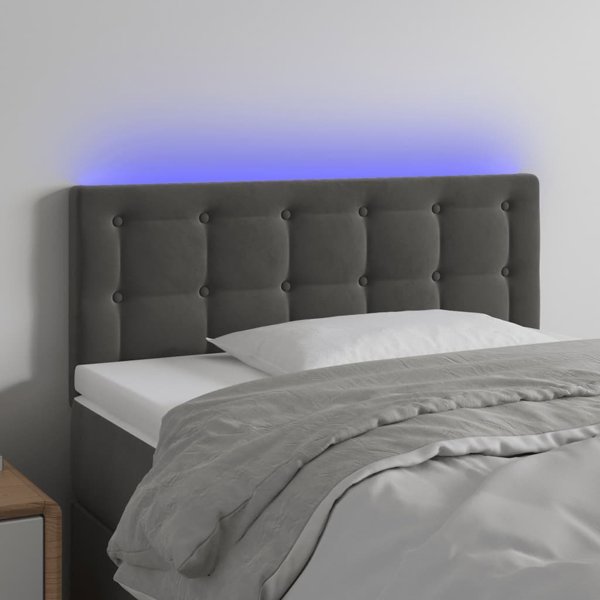 vidaXL Κεφαλάρι κρεβατιού με LED, σκούρο γκρι, βελούδο 90x5x78/88 εκ.
