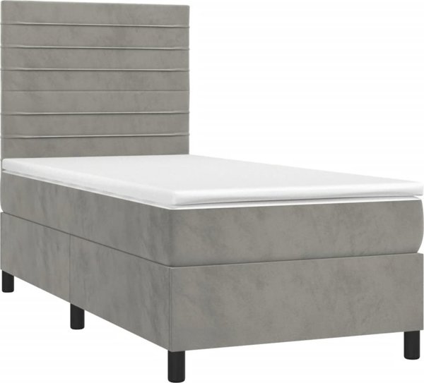 vidaXL Lozko kontynentalne z materacem i LED szare aksamit 90x200 cm