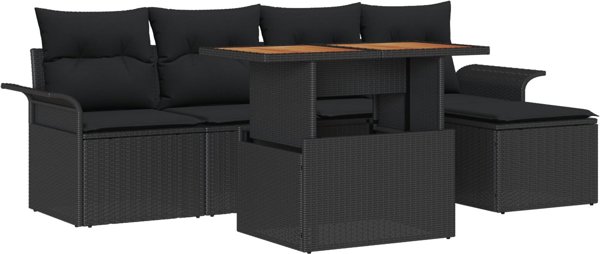 VidaXL Σετ Τραπεζαρίας Κήπου 6 Τεμαχίων με Μαξιλάρια, Πολυρατάν και Ξύλο Ακακίας, Μαύρο