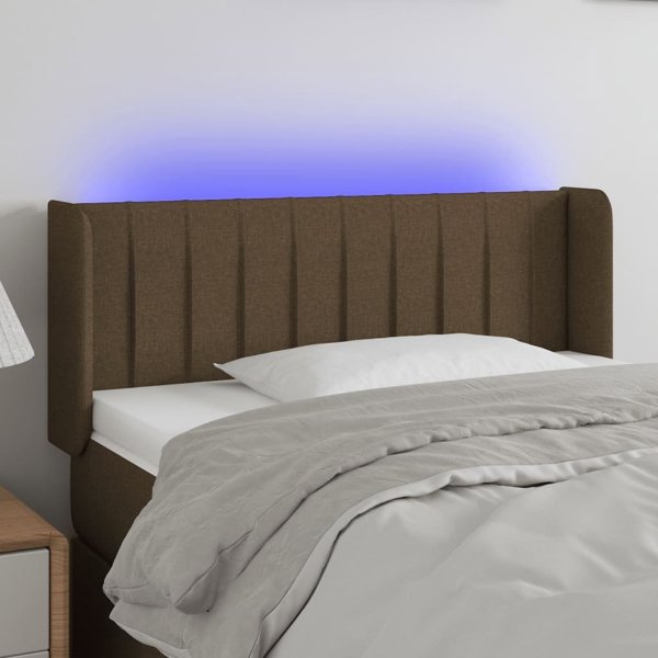 vidaXL Κεφαλάρι για κρεβάτι με LED, σκούρο καφέ, 93x16x78/88 εκ., ύφασμα