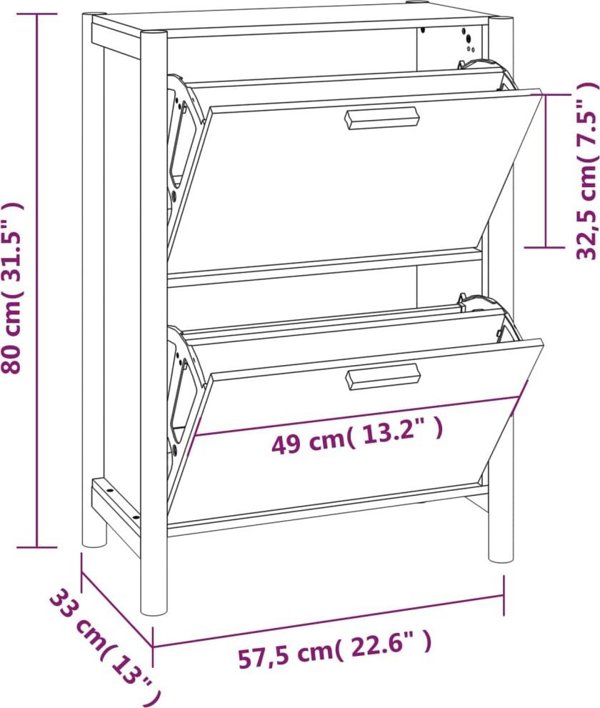 vidaXL Szafka na buty, 57,5x33x80 cm, material drewnopochodny
