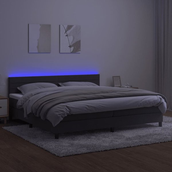 vidaXL Lozko kontynentalne z materacem i LED, szary aksamit, 200x200 cm