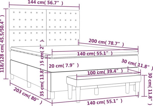 vidaXL Υπέρδιπλο Κρεβάτι με Στρώμα, Μαύρο ύφασμα, 140x200 cm