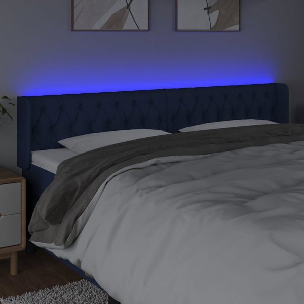 vidaXL vidaXL Κεφαλάρι κρεβατιού με LED, μπλε, 183x16x78/88 cm, ύφασμα
