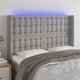 vidaXL Zaglowek do lotzka me LED, jasnoszary, 147x16x118/128 cm, tkanina