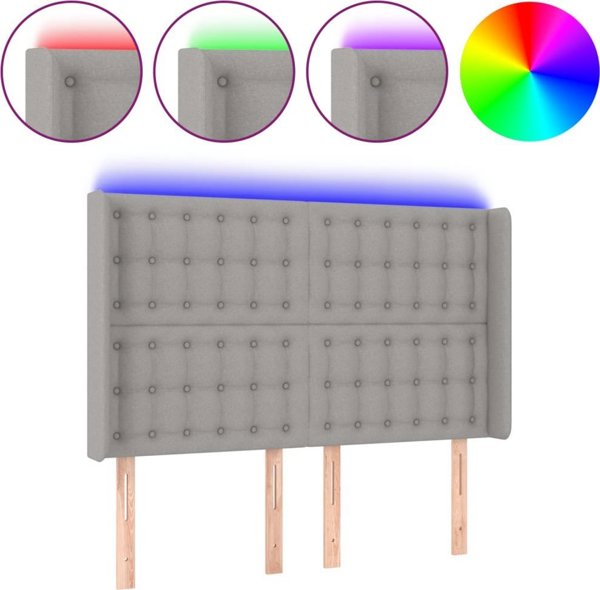 vidaXL Zaglowek do lotzka me LED, jasnoszary, 147x16x118/128 cm, tkanina