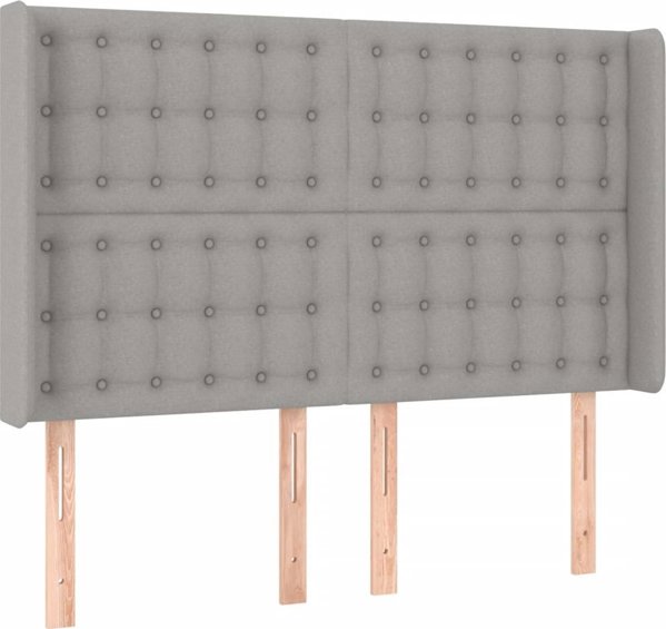 vidaXL Zaglowek do lotzka me LED, jasnoszary, 147x16x118/128 cm, tkanina