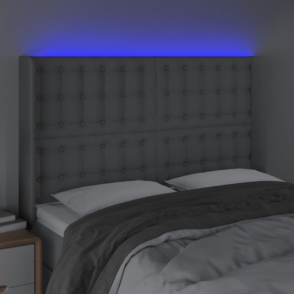vidaXL Zaglowek do lotzka me LED, jasnoszary, 147x16x118/128 cm, tkanina