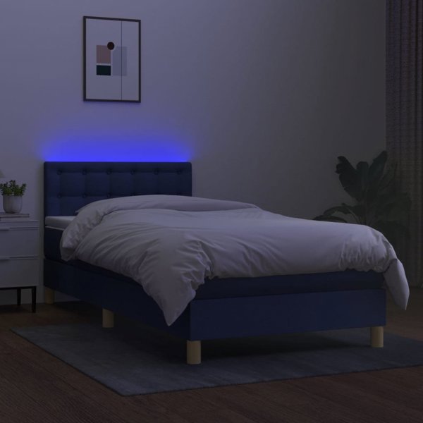 vidaXL Κρεβατι τύπου continental με στρώμα, μπλε, 90x200 cm, ύφασμα