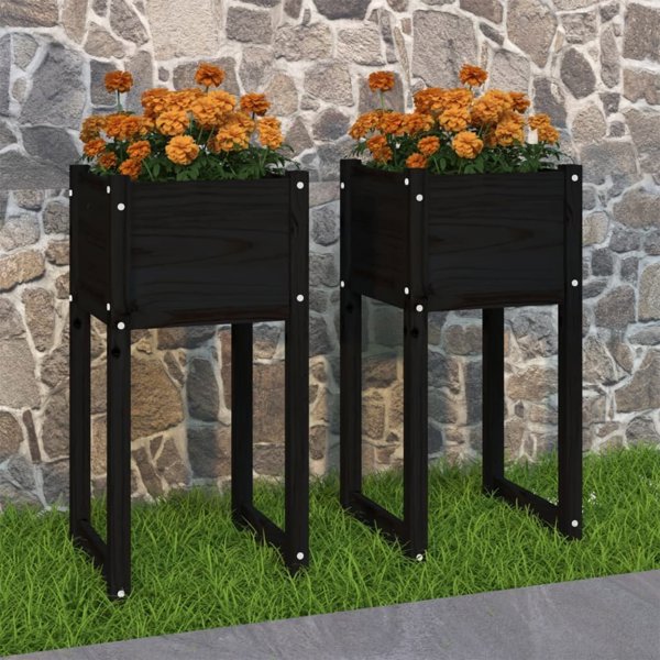 vidaXL vidaXL Donice, 2 szt., czarny, 40x40x81 cm, lite drewno sosnowe